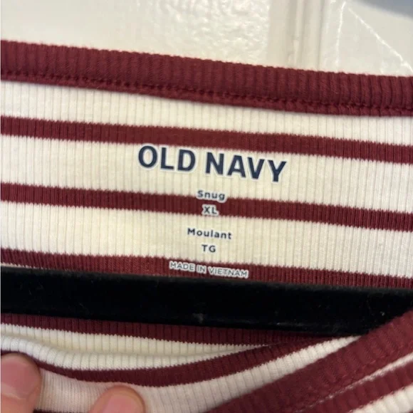 Old Navy Women's Long-Sleeve Boatneck Stripe Top - White & Burgundy - Picture 2 of 3